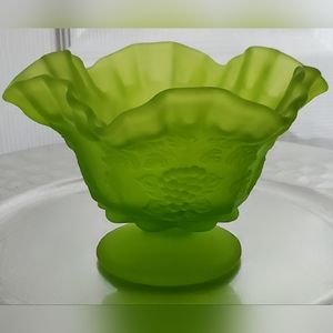 1970s Green Mist 6 1/4" Ruffle Rim, Grape Paneled Dish by Westmoreland